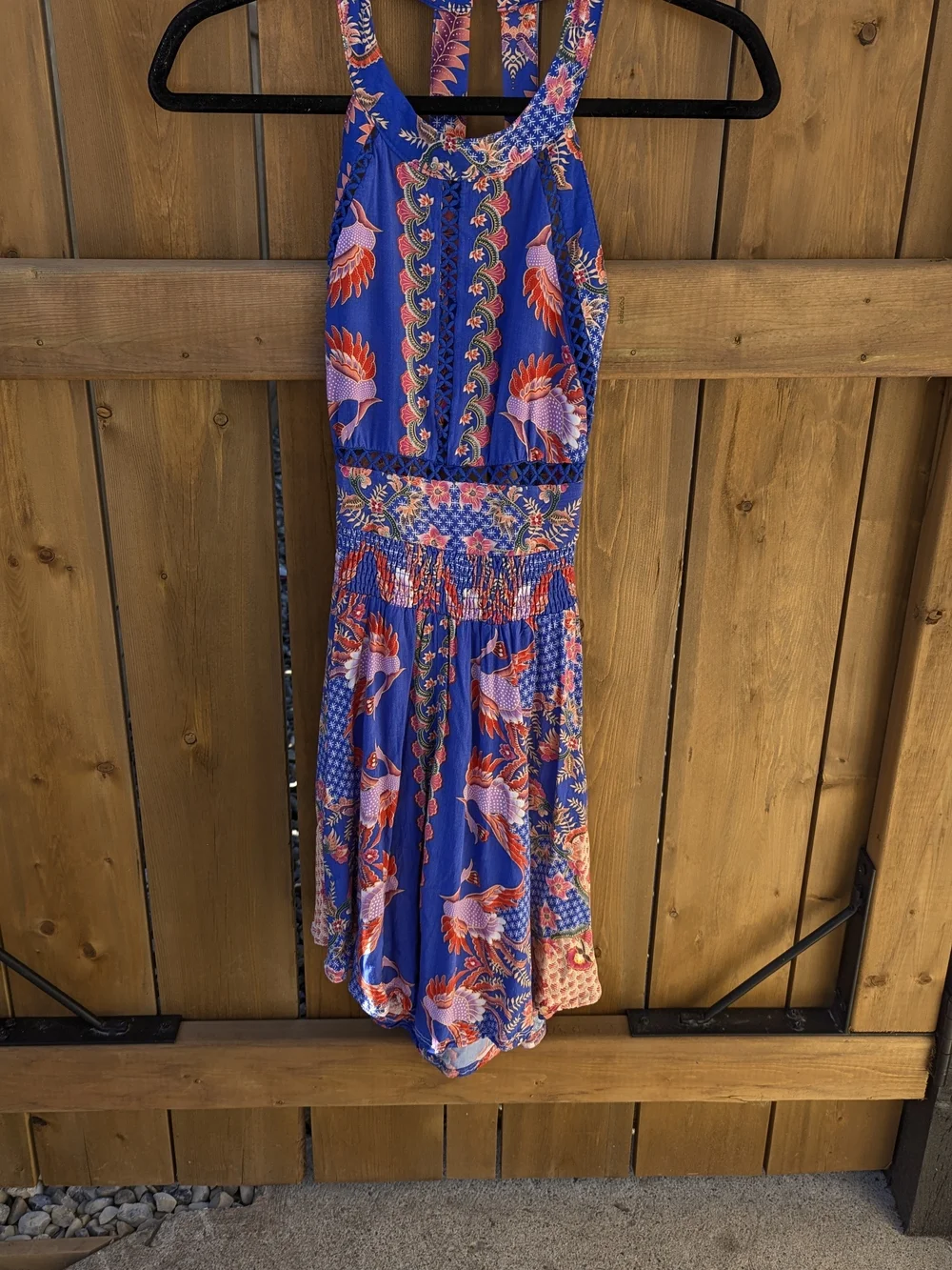 Boho Tropical Halter Mini Dress Smocked Festival Summer XS Dopamine Drip - Picture 11 of 13